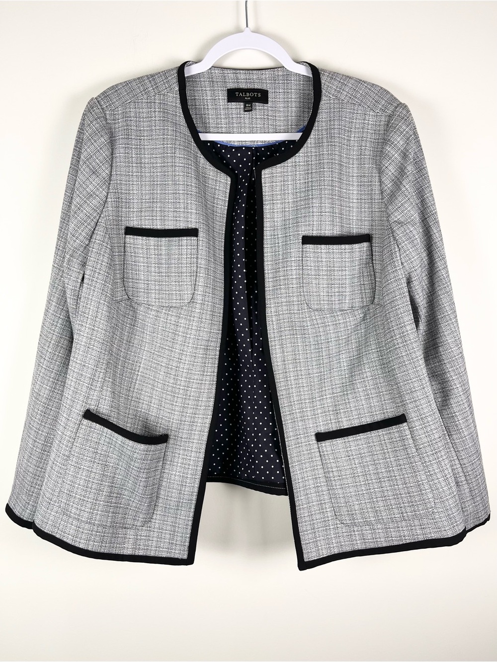 Talbots Womens Gray Open-Front Blazer Size 16W Professional Neutral Capsule